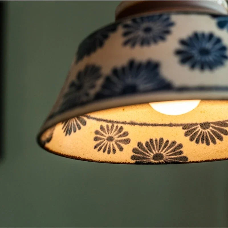 Helnys Hand Painted Ceramic Pendant Light Glaze Finish LED Hanging Lamp