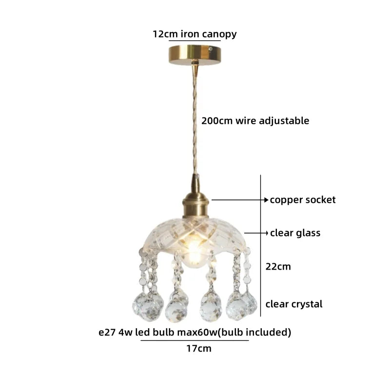 Helnys Crystal Glass LED Pendant Lights - Japan Style Hanging Lamp Fixtures