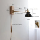 Helnys Clear Glass Copper LED Wall Lights with Pull Chain Switch and Walnut Wood Canopy