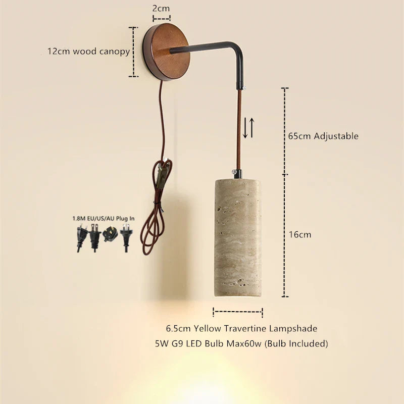 Helnys Mushroom LED Wall Light: Walnut Canopy, Yellow Travertine Wall Lamp