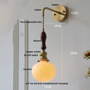 Helnys Walnut Wood LED Wall Sconce Modern Copper Pull Chain Switch Stair Light Fixtures