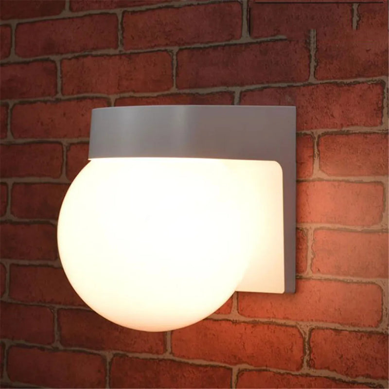 Helnys Modern Loft Outdoor Wall Lamp, Black White Base, Acrylic Lampshade, E27 Ball