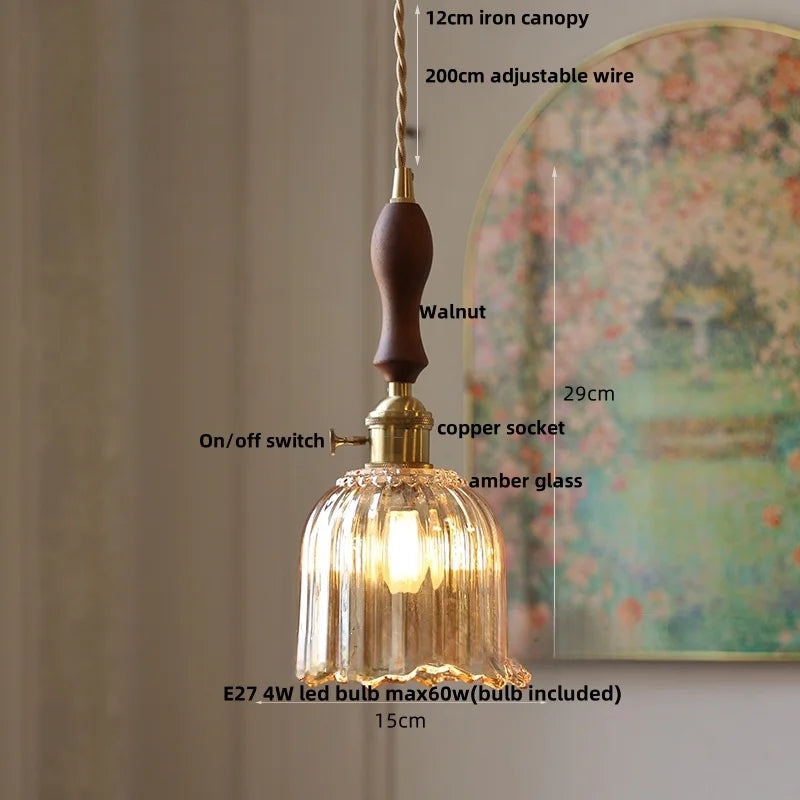 Helnys Amber Flower Glass LED Pendant Light - Nordic Modern Design