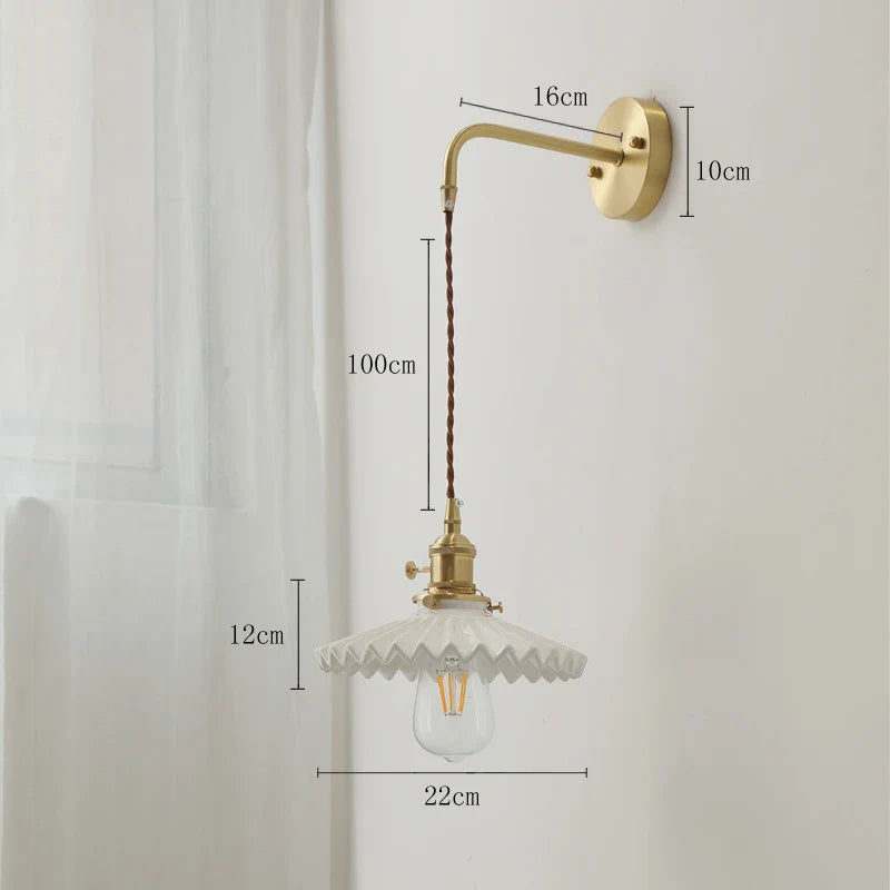 Helnys Ceramic LED Wall Lamp with Pull Chain for Bedroom Bathroom Mirror