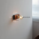 Helnys Vintage LED Wall Lamp with Pull Chain Switch, Walnut Ash Wood & Copper.