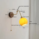 Helnys Amber Glass Ball Wall Sconce with Pull Chain Switch and Adjustable Arm