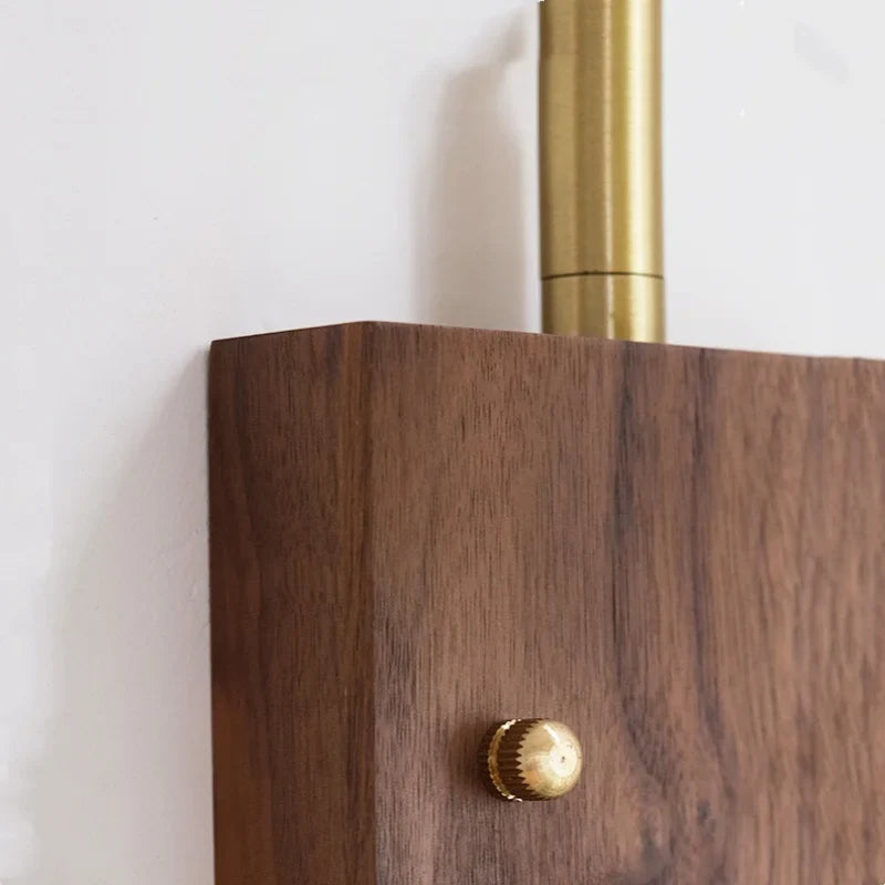 Helnys LED Wall Light Fixture Walnut Wood Copper Bedside Lamp Rotation Dining Room
