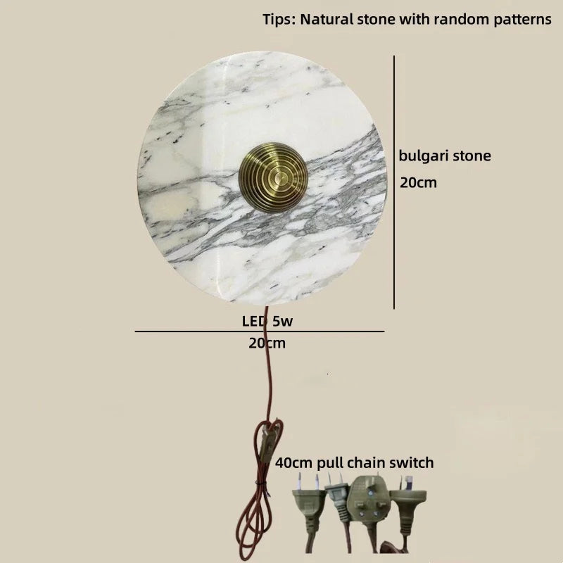 Helnys Round Bulgari Stone LED Wall Lamp Bedside Lighting