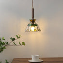 Helnys Tiffany Style Walnut Wood LED Pendant Lights with Colorful Glass