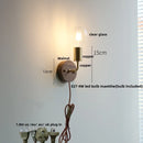 Helnys Walnut Wood LED Wall Light with Clear Glass Sconce & Pull Chain Switch