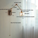 Helnys Modern LED Wall Lamp Glass Pull Chain Switch Rotatable Swing Arms Fixtures