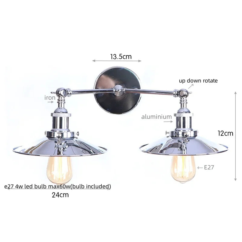 Helnys Vintage LED Wall Lamp Iron Industrial Style Loft Wandlamp