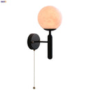 Helnys Modern Black Iron LED Wall Light with Pull Chain Switch & White Glass Shade