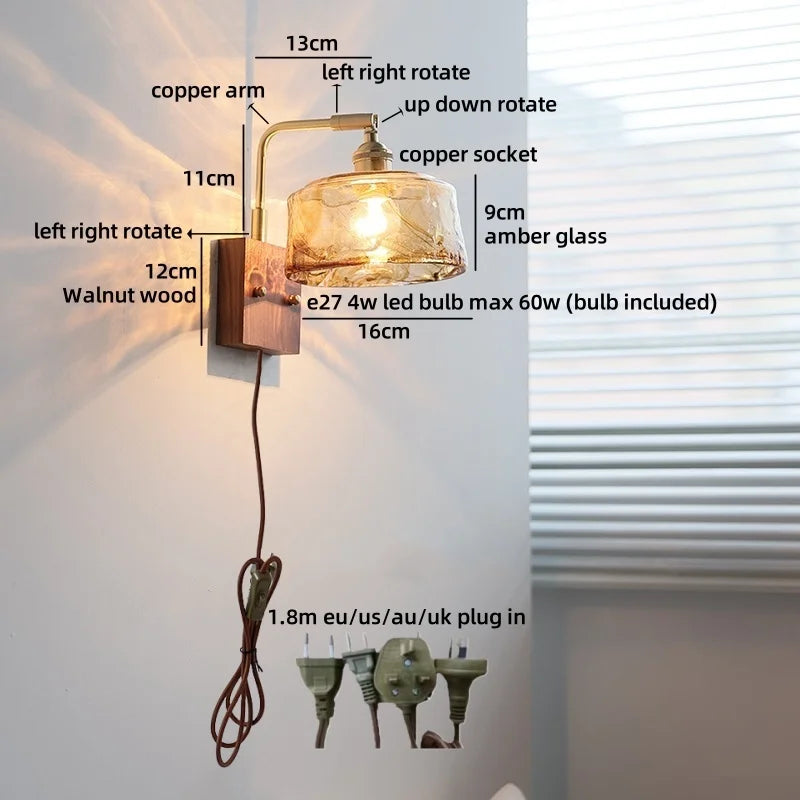 Helnys Wabi Sabi LED Wall Lamps Amber Glass Brass Mirror Light