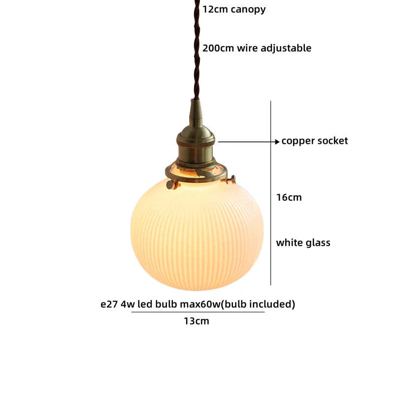 Helnys Pumpkin Shell LED Glass Pendant Light - Iron Canopy, Bedroom Dining Living Room Decor