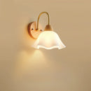 Helnys Art White Flower Wall Lamp with LED Light & Wood Shade