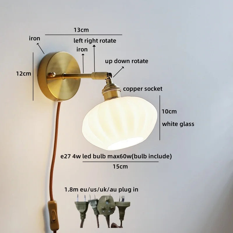Helnys Pumpkin LED Wall Lamps Glass Nordic Modern Rotate Light