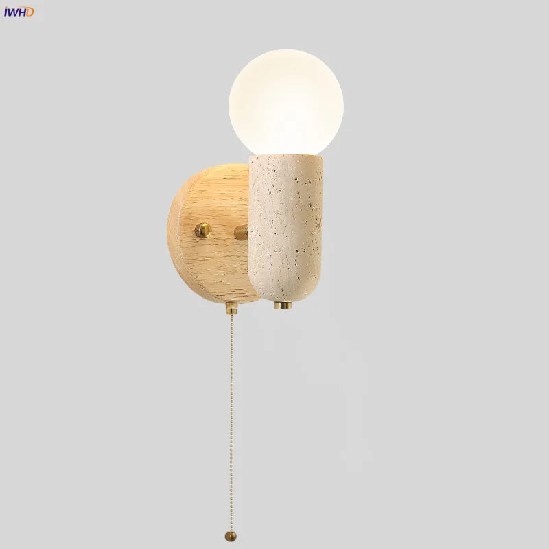 Helnys LED Wood Wall Sconce Pull Chain Modern Stair Light