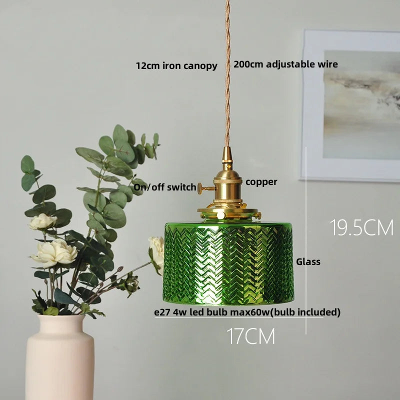 Helnys Amber Glass LED Hanging Lamp Adjustable Nordic Stair Pendant Light