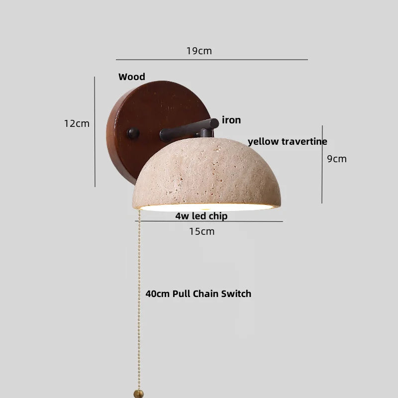 Helnys Yellow Travertine LED Wall Lamp Iron Pull Chain Switch Modern Stair Light Fixtures