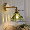 Helnys Copper Rotate LED Wall Light with Pull Chain Switch - Modern Glass Bedside Lamp