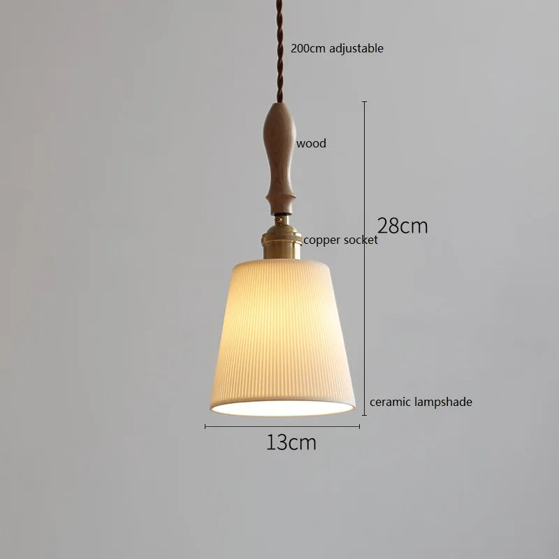 Helnys Wood Handle Copper LED Pendant Lights Fixture Modern Hanging Lamp