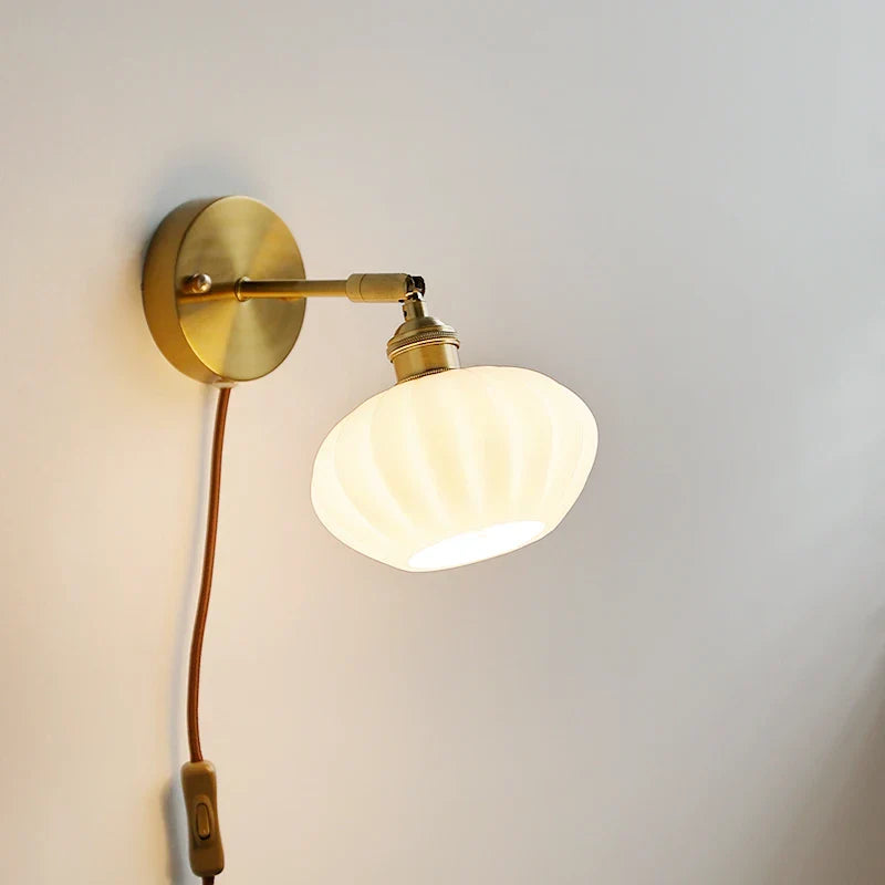 Helnys White Glass LED Wall Lights Nordic Modern Rotate Plug In Sconce Lamp