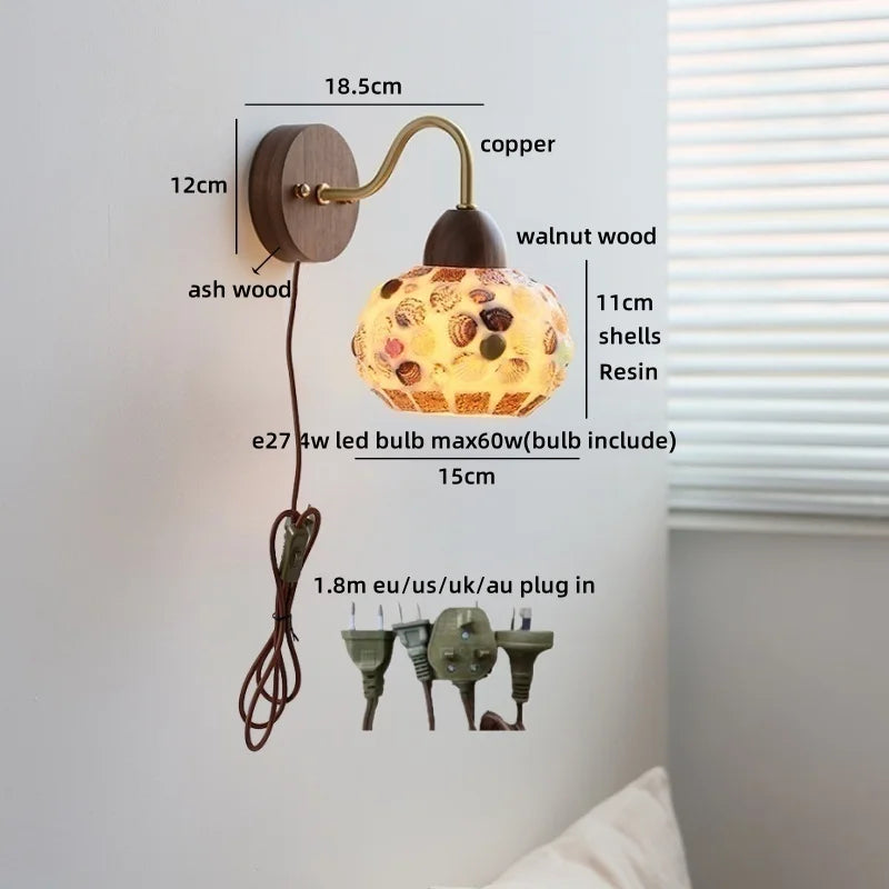 Helnys Resin Shell LED Wall Lights Pull Chain Switch Staircase Lighting