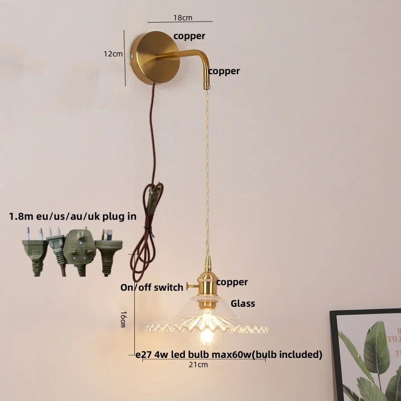 Helnys Adjustable LED Wall Lights Glass Bedside Lamp Modern Stair Light Fixtures