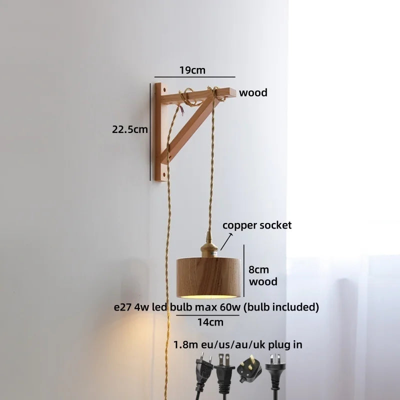 Helnys Wooden LED Wall Sconce | Japan Style Home Lighting Fixtures