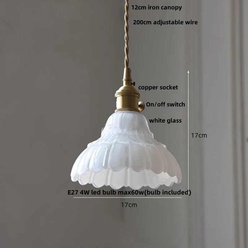 Helnys Flower Glass LED Pendant Lamp, Japan Style Hanging Light Fixtures