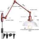 Helnys Adjustable Glass Wall Sconce Pull Chain Switch Industrial Rustic LED Fixture