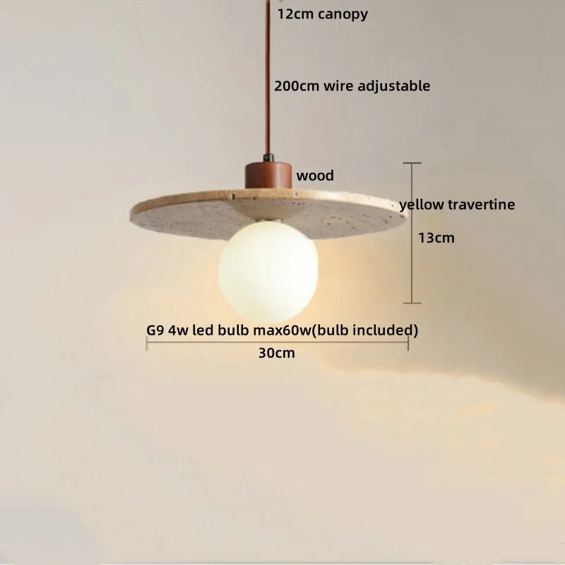 Helnys Yellow Travertine Circular LED Pendant Lamp for Bedroom and Living Room