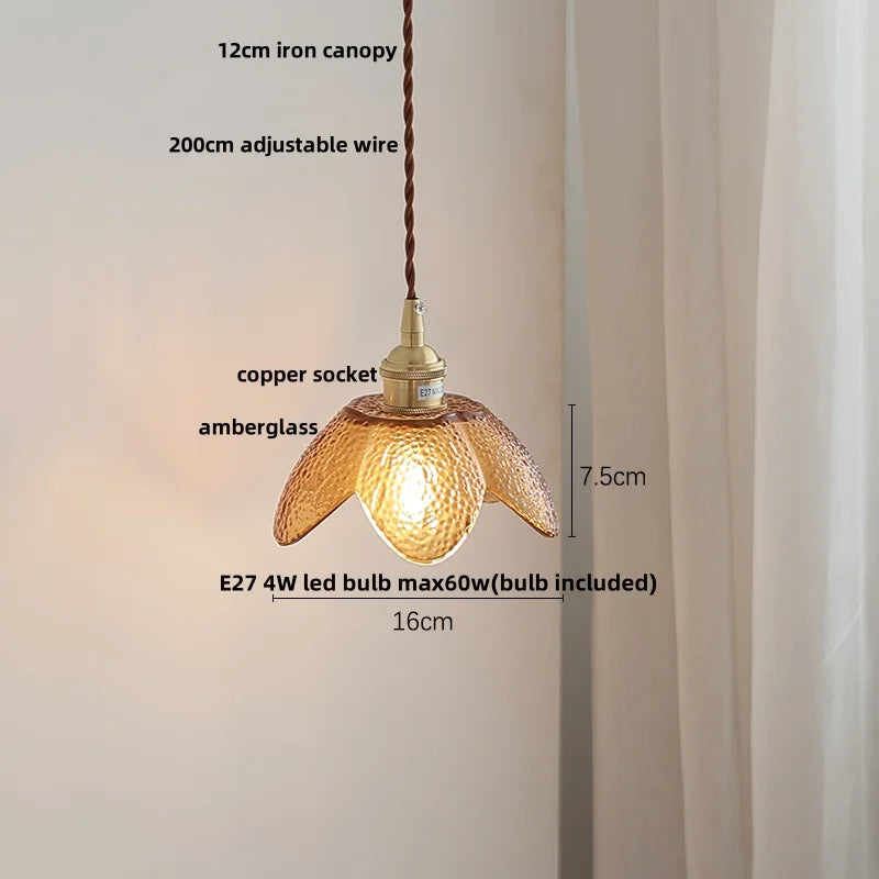 Helnys Nordic Modern Amber Glass LED Pendant Light with Adjustable Hanging Lamp