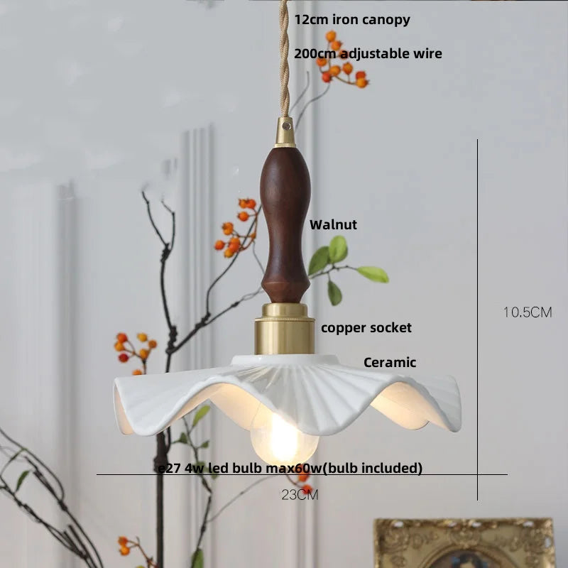 Helnys Flower Ceramic LED Pendant Lamp with Copper Socket, Adjustable Modern Hanging Light