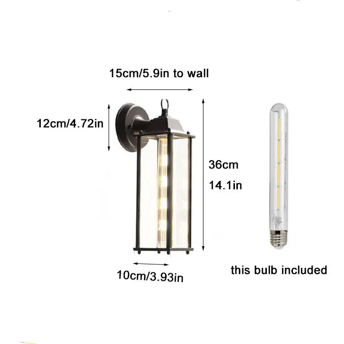 Helnys Outdoor E27 Wall Lantern Sconce Black for Entryway Porch Patio Garage