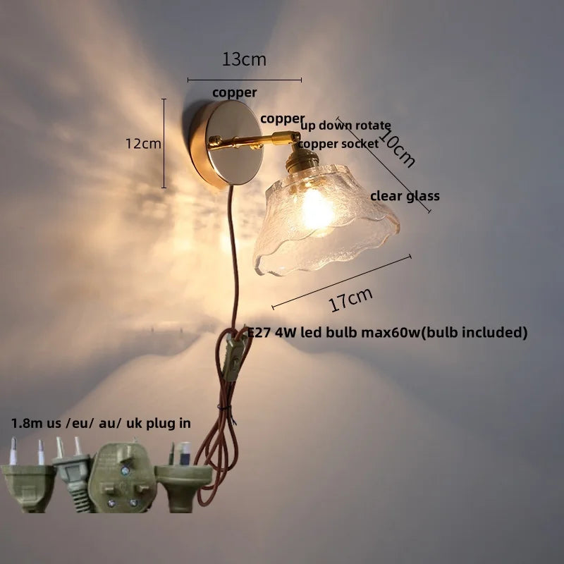 Helnys Rotating Glass Wall Light with Pull Chain Switch & LED - Modern Nordic Design