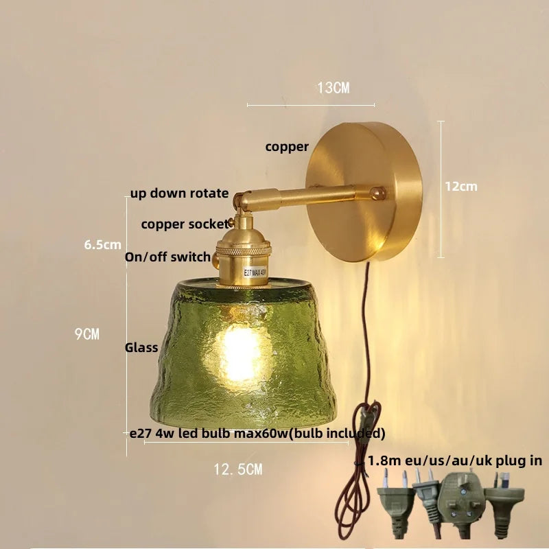 Helnys Rotatable Flower Glass Wall Lamp Copper Stair Light Fixtures