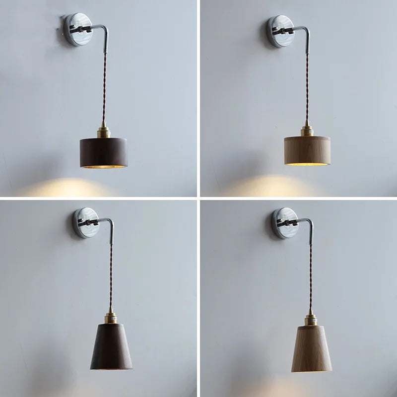 Helnys Walnut Ash LED Wall Lamp Sconce - Adjustable Japanese Style Stair Light Fixtures