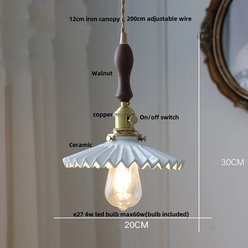 Helnys Ceramic Black LED Pendant Lights Adjustable Hanging Lamp