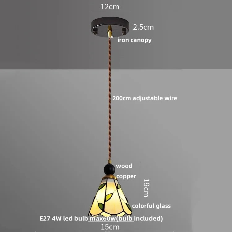 Helnys Adjustable LED Glass Pendant Lights - Modern Nordic Tiffany Copper Wood Hang Lamp