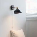 Helnys Black Round Wood LED Wall Lamp With Switch - Bedroom Living Room Home Design