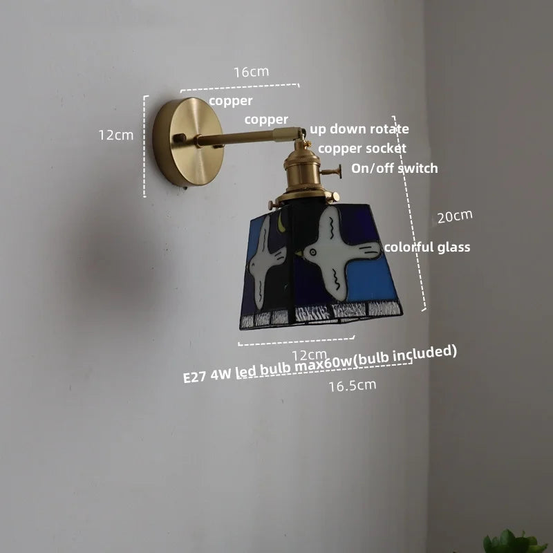 Helnys Tiffany Style LED Wall Sconce with Pull Chain Switch Glass Stair Light