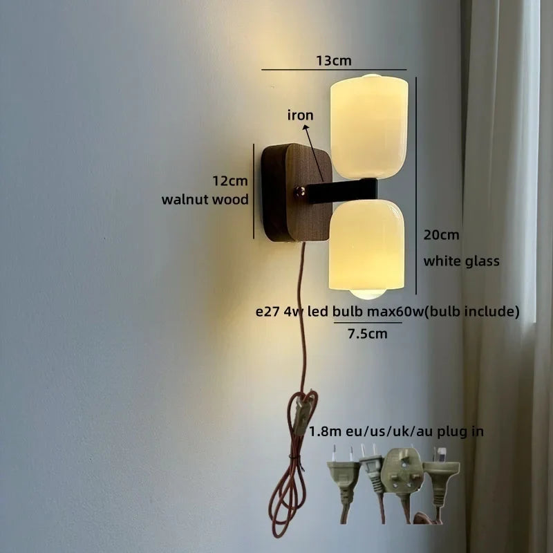 Helnys Gold Copper Glass Ball LED Wall Light Fixture Nordic Modern Bedside Lamp