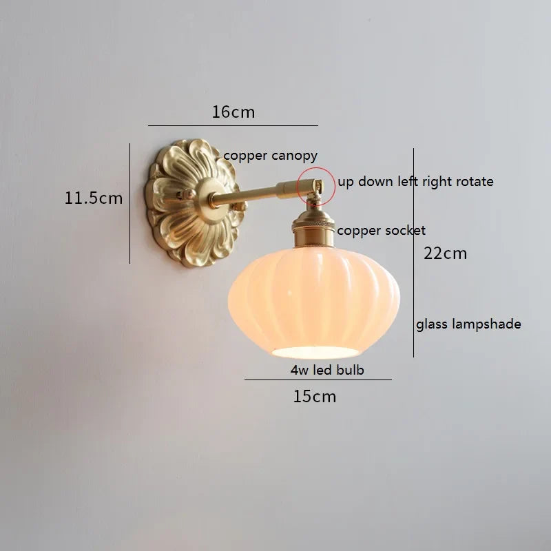Helnys LED Wall Sconce Switch Wood Bedroom Living Room Copper Arm Wall Light