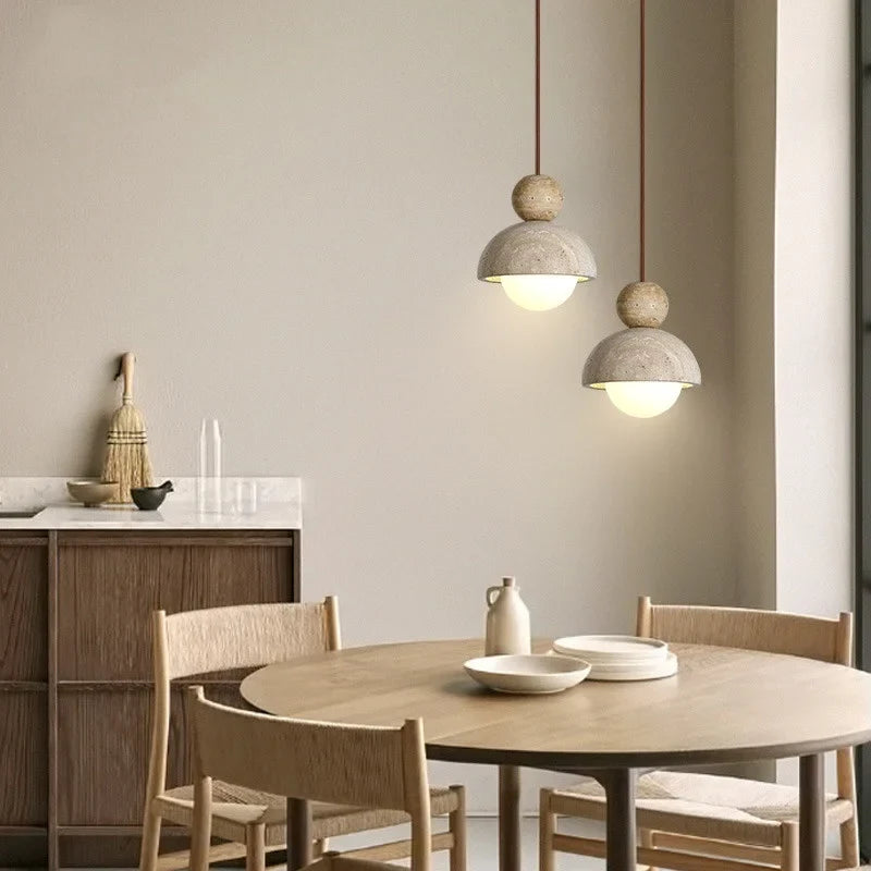 Helnys Glass Ball Pendant Lights Adjustable Yellow Travertine White for Dining Room