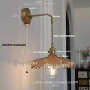 Helnys Amber Vintage LED Glass Wall Light Fixture with Pull Chain Switch