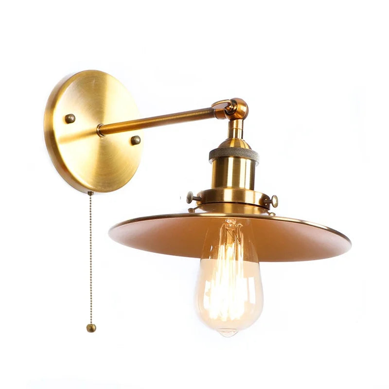 Helnys Loft LED Wall Lamp With Gold Pull Chain Switch - Industrial Vintage Design