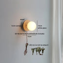 Helnys Nordic LED Wall Sconce Walnut Glass Ball Pull Chain Switch Wall Light