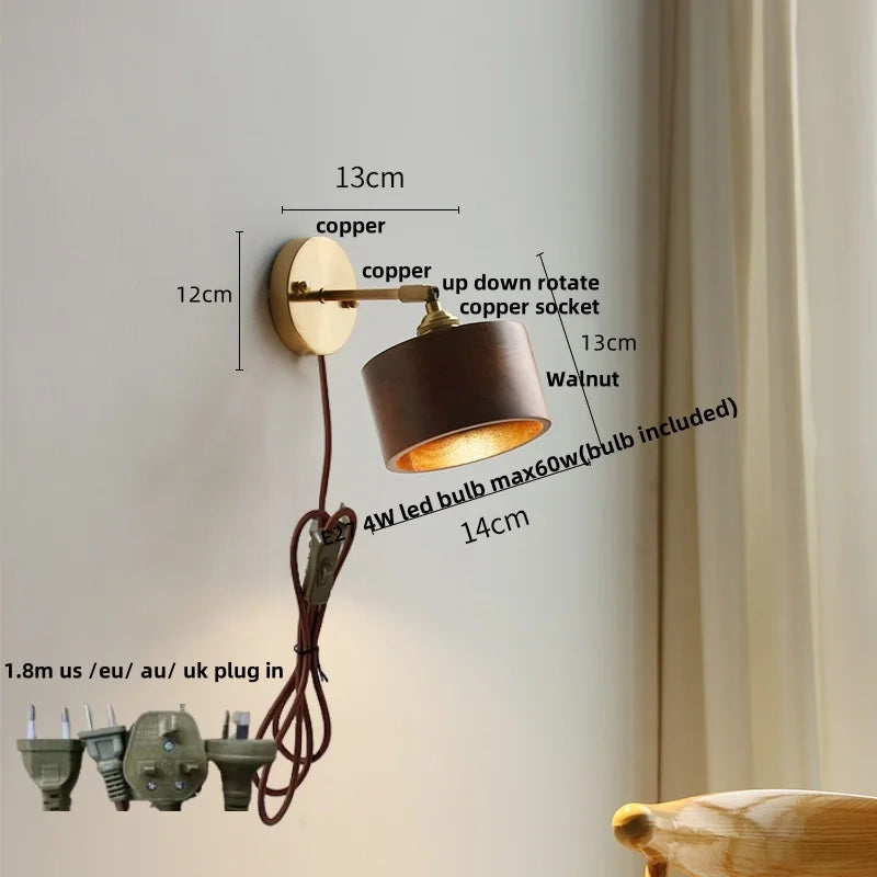 Helnys Wood LED Wall Sconce Pull Chain Switch Up Down Rotatable Bathroom Mirror Light